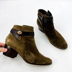 Coach olive green Suede Buckle booties